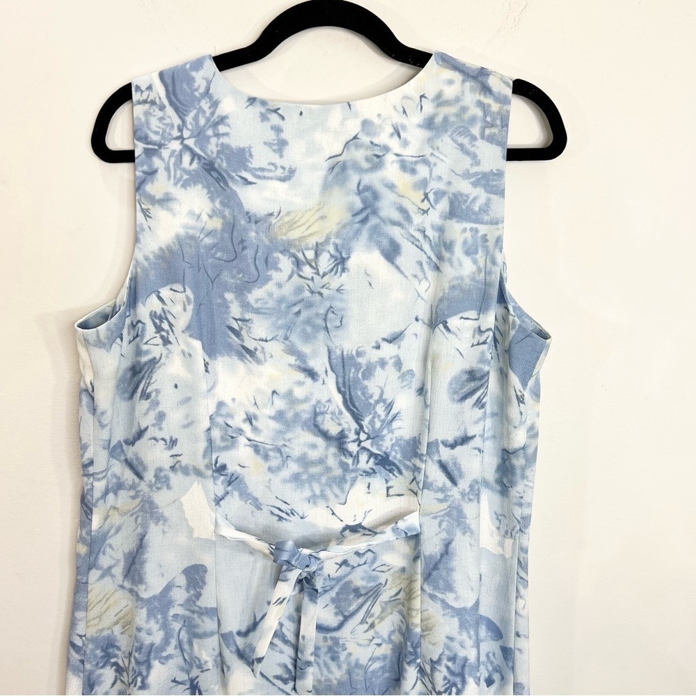 Vintage 80s 90s blue white abstract floral sleeveless long maxi shift dress 14 - Picture 7 of 11